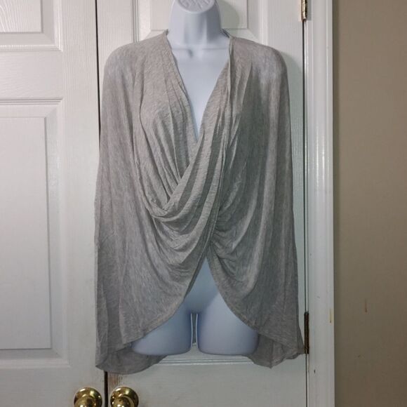 Grace Lace drape twist front gray  long sleeve blouse top - Picture 1 of 4